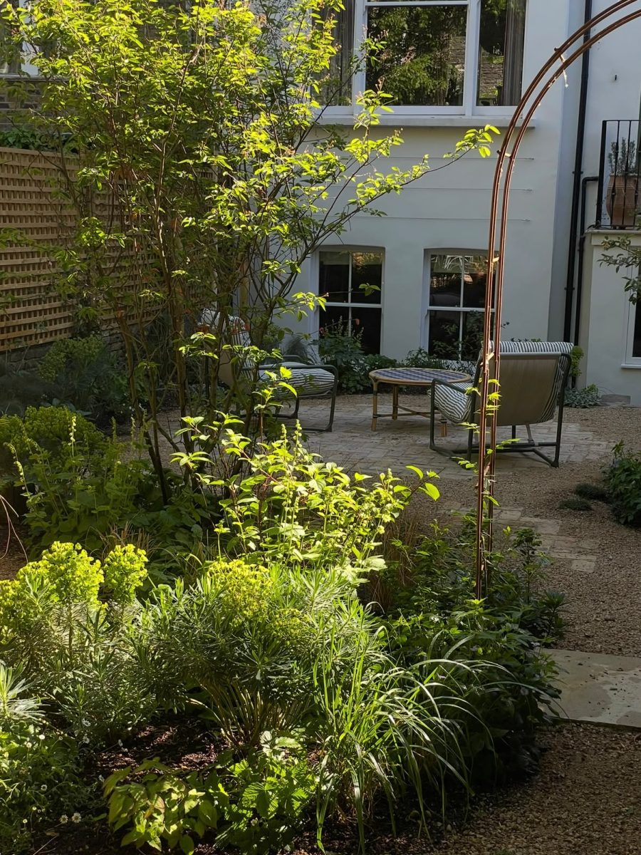 The finished woodland courtyard beside the house