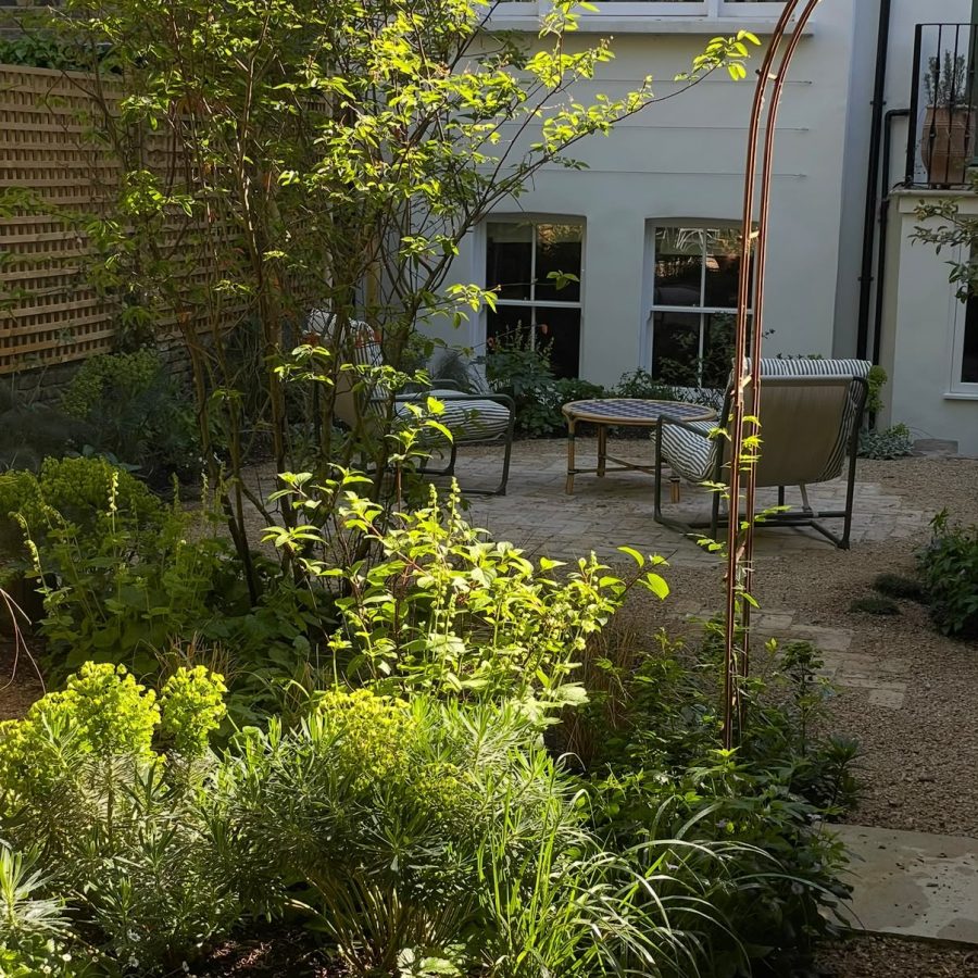 The finished woodland courtyard beside the house