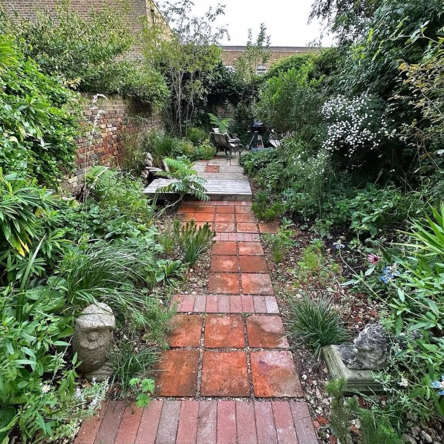 Original terracotta tiles reassembled into a garden path