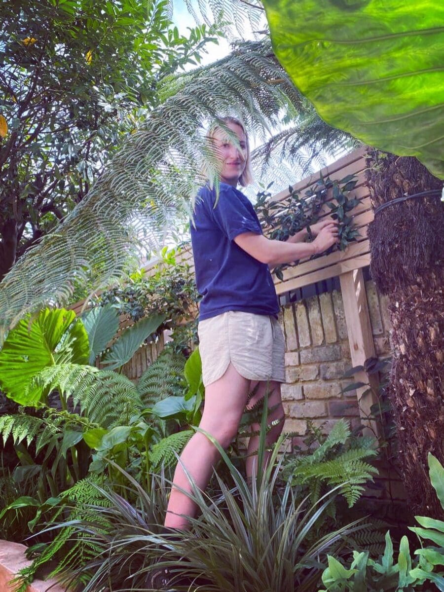 Gold & Wild team member working among lush planting in a London garden